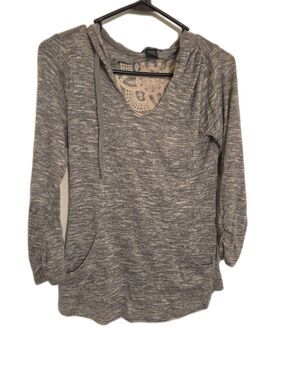 Miss Chievous Heather Gray Hooded Knit Top with Lace Inset